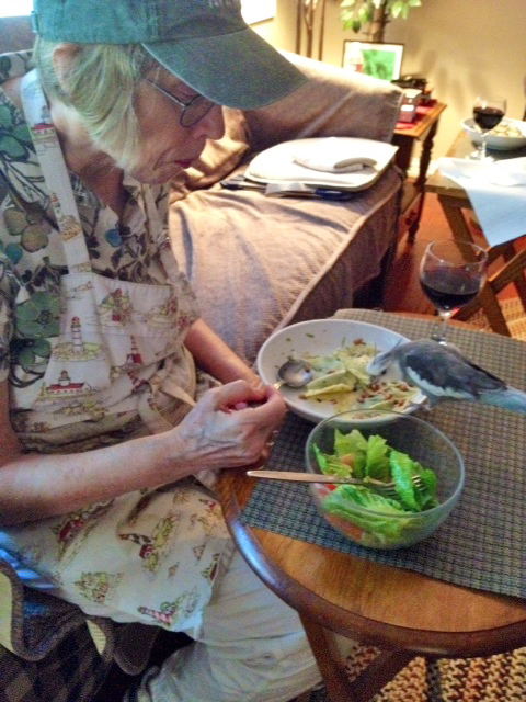 Grandma loves it when I dine with her.