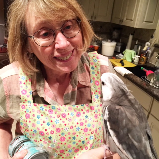 The Small Chef. Conferring with Pearl on what kind of (waffle-flavored) delicacies he would like.