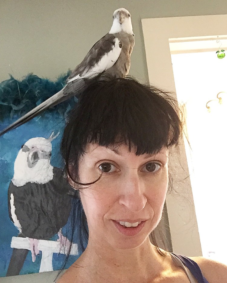 Happiness is....when your mommy thinks your feathers are so pretty she asks to borrow them to complement her outfit!