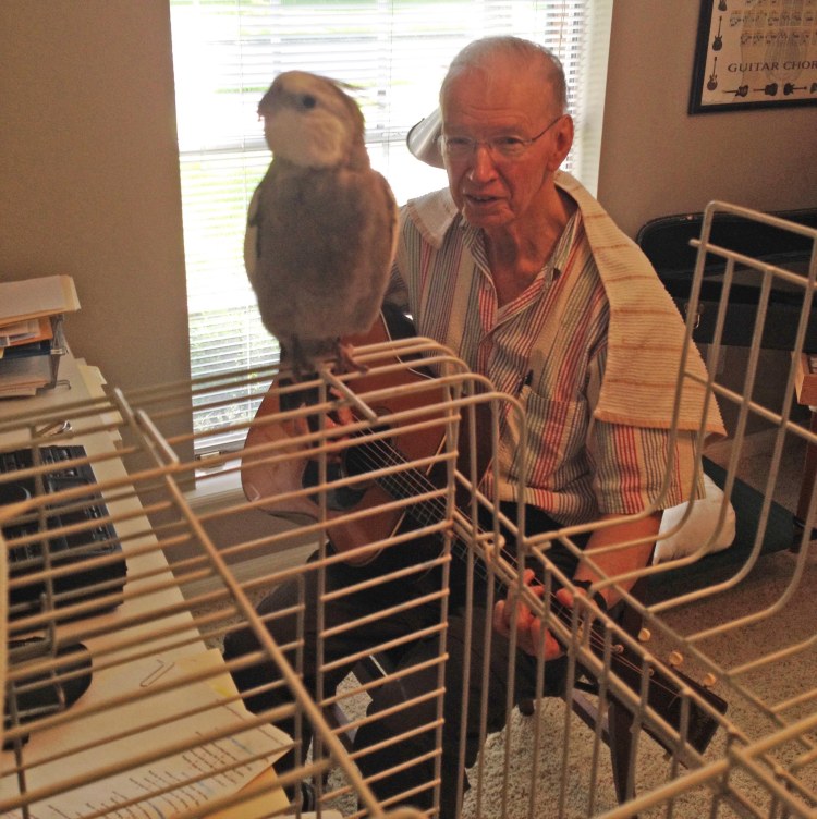 Pearl - warming up for another concert where he sings lead and his grandpa, the Tall Tree, accompanies him.