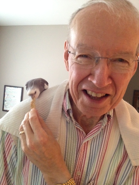 Pearl demonstrates "perch picking" as he sits on his personal Tall Tree and easily nabs choice edibles.
